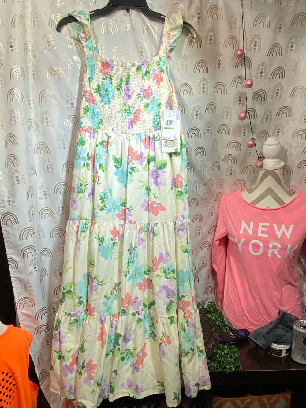 Blueberi Boulevard Cream Maxi Skirt with Pastel Floral Print